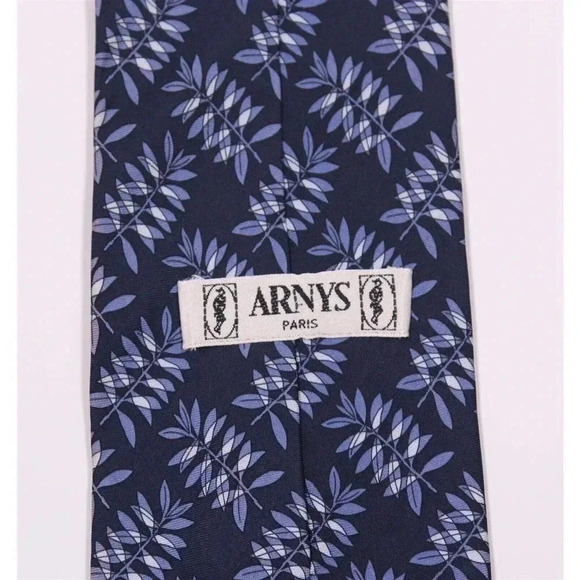 Arnys Paris Berluti Navy Blue Leaves Flowers Silk Handmade Necktie Tie - Picture 5 of 6